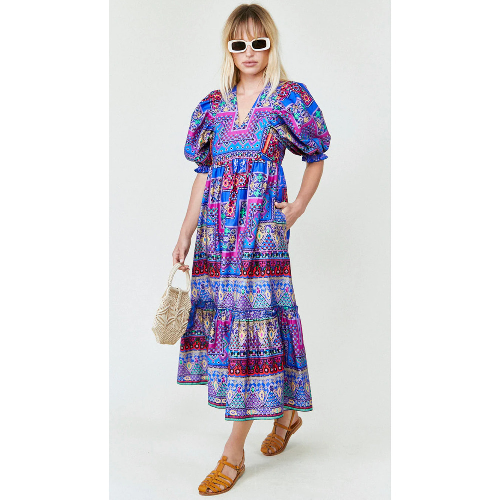 Hunter Bell Palmer Midi Cotton Dress Multi Talavera Patchwork Tuckernuck L